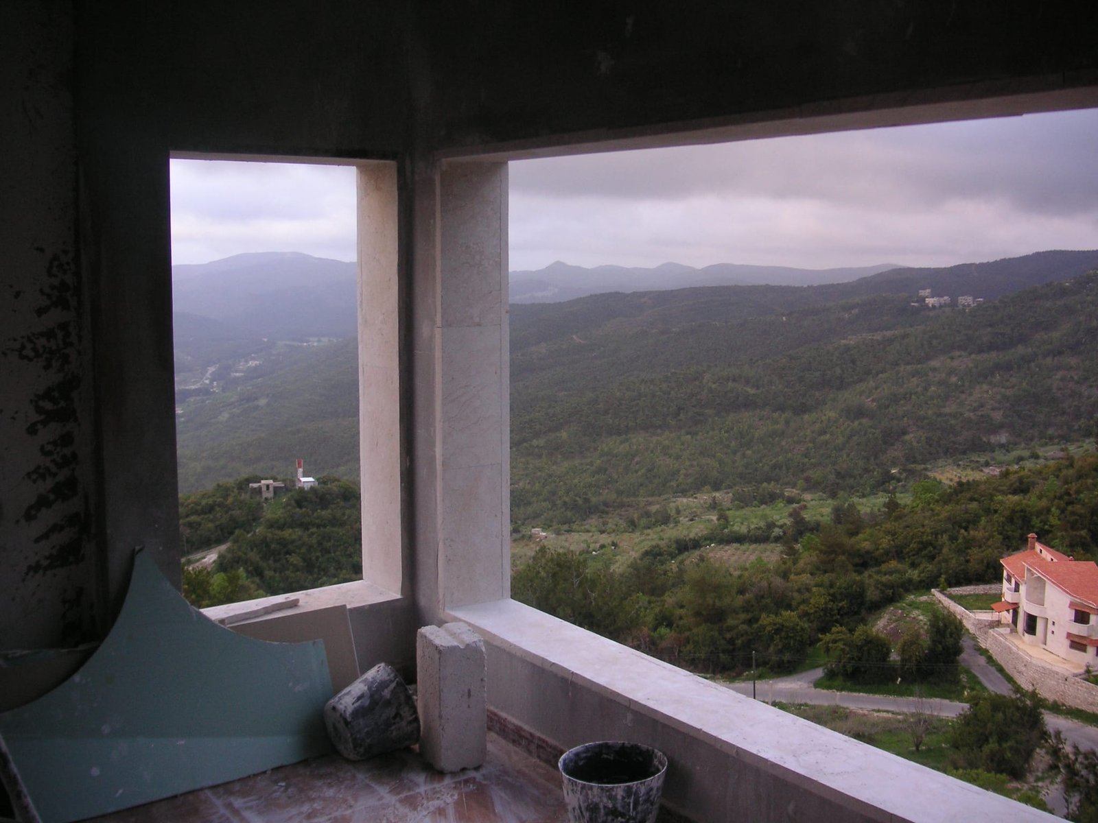 Looking out from inside one of the unfinished structures