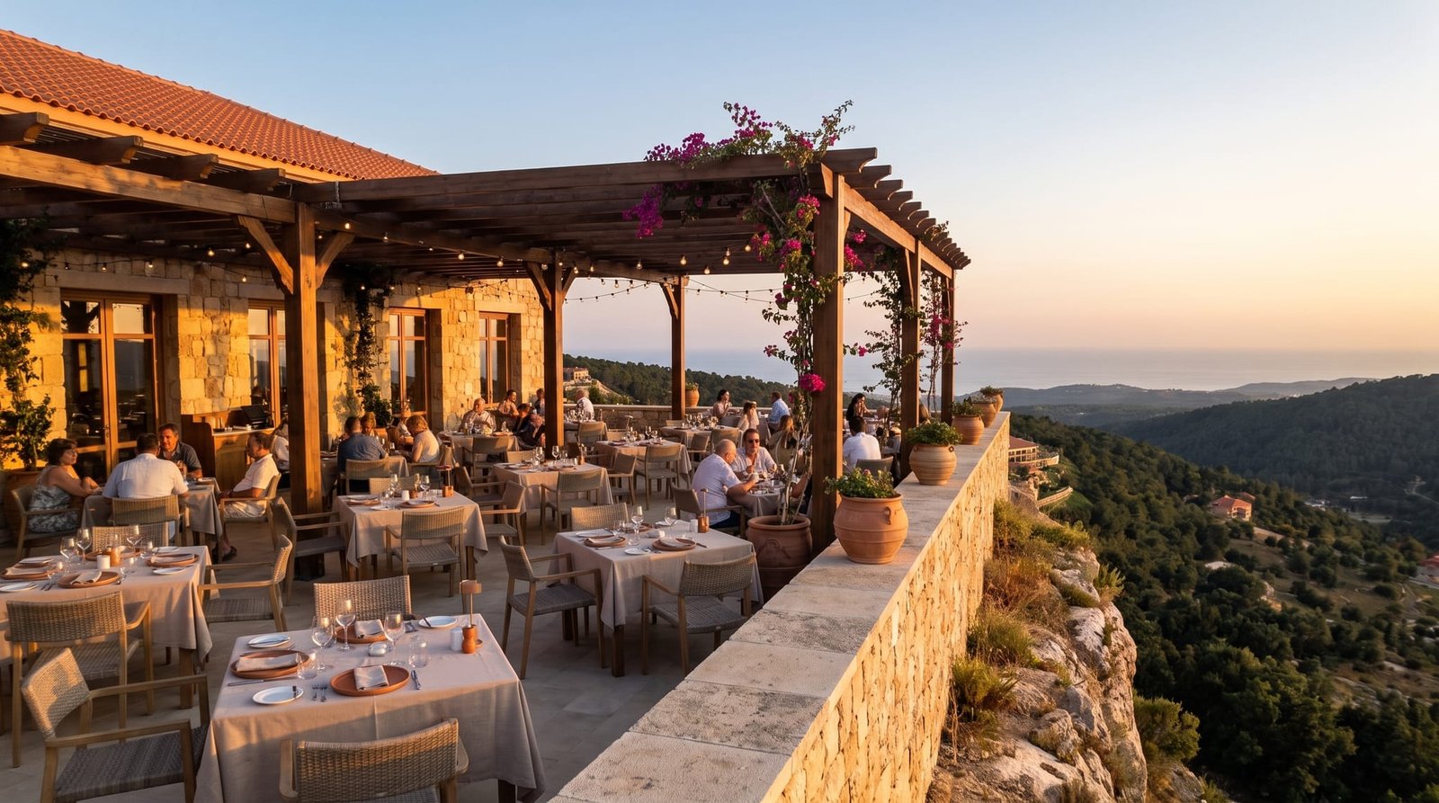 A terrace restaurant placed at the edge of the outlook
